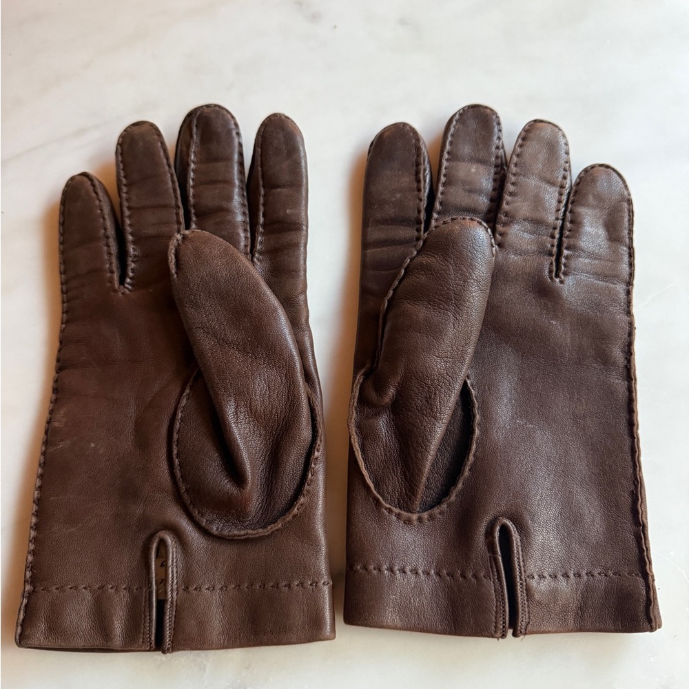 Men's Brown Leather Gloves Vintage - Picture 3 of 7